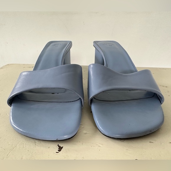 Zara Powder Blue Leather Block Heel Square Open Toe Sandals Size 11 US 42 EU - Picture 8 of 9